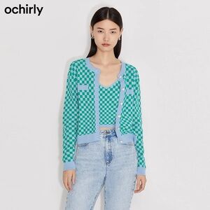 Women's Green and Blue Checkered Sweater Set